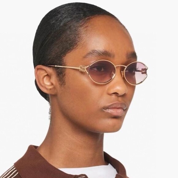 Miu Miu Women Sunglasses Gold Brown Gradient Violet Oval MU52YS 5AK06S BRAND NEW main image 13